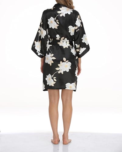Image of Women's Short Satin Robes Lightweight Silky V-Neck Sleepwear Wedding Bridal Party Bride Bridesmaid Bathrobes