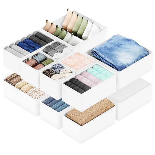 Image of SpaceAid Drawer Organizer Clothes, 12 Pack Dresser Organizer Bins for Nursery, Closet Organization and Storage Dividers for Clothing, Baby Clothes, Underwears, Socks (White)