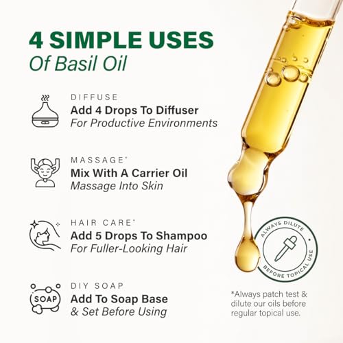 Image of 100% Pure Basil Oil - 4 Fl Oz Basil Essential Oil for Hair, Skin, Diffuser, Aromatherapy & DIY Soap Making Scent