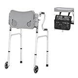 EldHilfe Folding Walker with Wheels - Adjustable Height, Lightweight Aluminum Alloy, Walker Tray and Storage Bag for Seniorsand Mobility Impaired Users