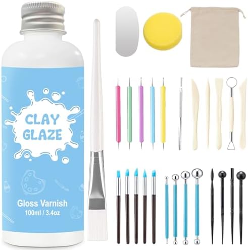 EIGTWEN 100ml Air Dry Clay Glaze and 29pcs Clay tools kit, Gloss ...