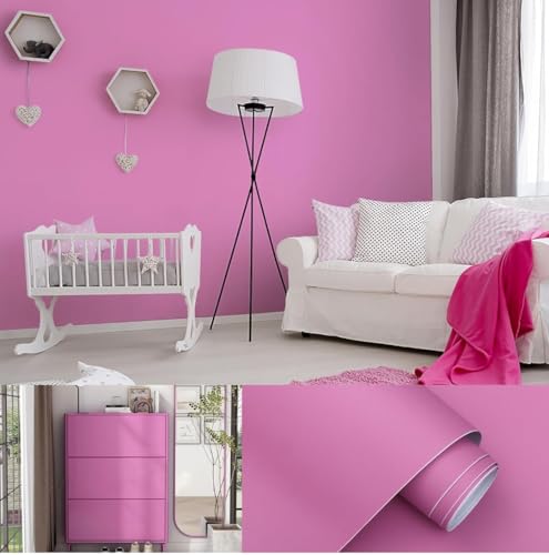Image of DEEMUS Pink Matte Peel & Stick Self Adhesive Waterproof Sticker for Living Room, Bedroom Office,Almirah, Floor, Tabletop, Wall, Fridge,& Renovation Projects (2 x 25 Feet)