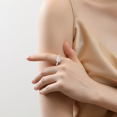 Moissanite Engagement Rings for Women,D Color VVS1 Princess Cut Moissanite Ring 925 Sterling Silver Plated 18K White Gold Wedding Ring4