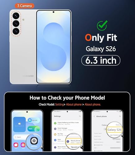 Image of ClearBlack Transparent Back Cover for Samsung Galaxy S26, Anti-Yellow Clear Polycarbonate Hard Back with Black TPU Bumper, Shockproof Hybrid Case, Anti-Scratch 360 Protection Mobile Cover