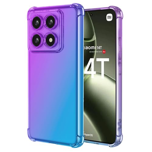 Vokuha Phone Case for Xiaomi 14T Case, Cute Clear Gradient Slim Shockproof TPU Back Phone Protective Cover for Xiaomi 14T 5G Purple/Blue