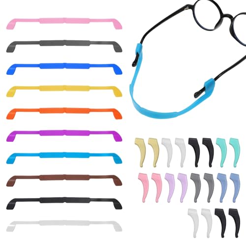 Tucnoeu 10 Stück Brillenband Sport Kinder Silikon Brillenband Kinder Flexibel Brillenbänder mit 10 Paar Anti-Rutsch-Brillen-Halterung