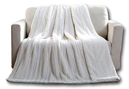 Tache White Creamy Ivory Polar Blanket Super Soft Warm Faux Fur with Ivory Sherpa Back Twin Bed Throw - 63x87