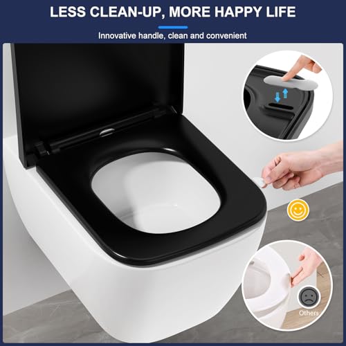 YEAUPE RPO Toilettendeckel mit Absenkautomatik Eckig [KURZ],WC Sitz Quick-Release zur einfachen Reinigung, Urea-Duroplast, abnehmbar bis 150 kg belastbar, Schwarz 42,2 * 36,2 * 4,4CM