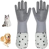 ROBATUN Dog Washing Gloves- Long Sleeved Pet Grooming Gloves - Heat Resistant Silicone Gloves with High-Density Teeth - Efficient Deshedding Glove for Dogs, Cats, Rabbits and Horses