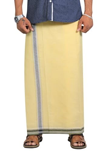 Image of PRAKASAM COTTON Velcro Pocket Dhoti | Thalapathi Border Readymade Cotton Kerala Mundu for Men