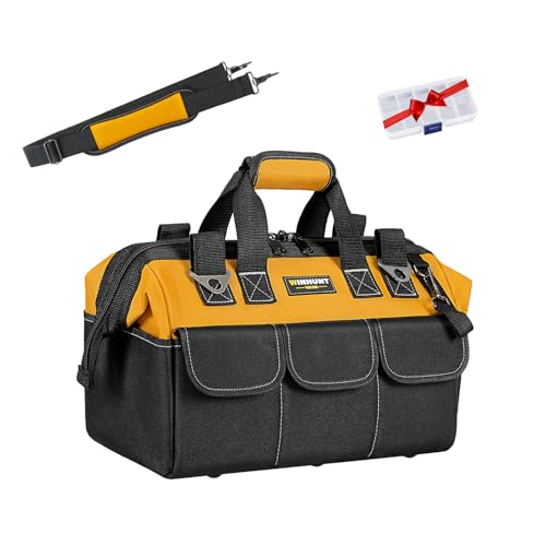 WINHUNT 15-Inch Wide Mouth Tool Bag, 600D, Yellow/Black