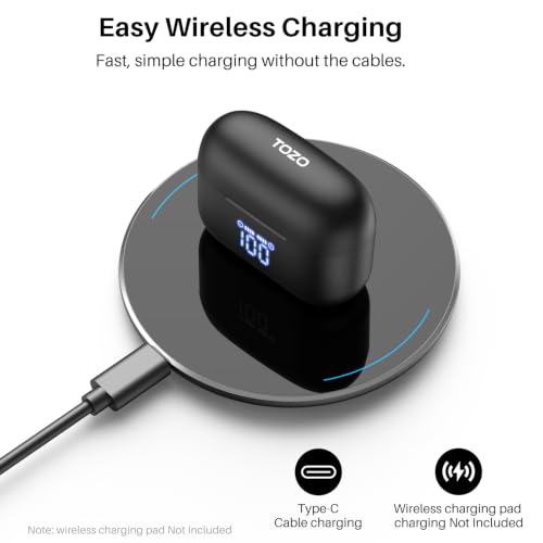 Image of TOZO T20 Wireless Earbuds, Bluetooth 5.3 Headphones with 97H Playtime, IPX8 Waterproof, Dual Mic ENC Call Noise Cancelling, Deep Bass Sound, LED Display, Wireless Charging Case