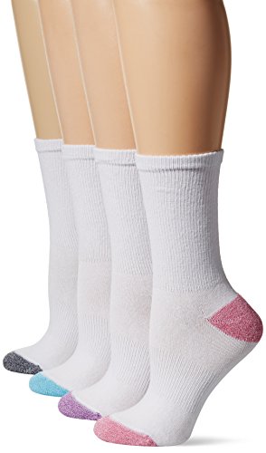 Hanes Women's 4-Pack Sport Cool Comfort Crew, White/Pink Assortment, Shoe Size: 5-9