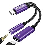 LAMSCAT USB C Kopfhörer Adapter und Laden, 2 in 1 Typ C auf 3.5mm Klinke Adapter Unterstützt 60W Schnellladung für Samsung S22/S21/S20+/Note 20/Note10, Huawei P40/Mate40/30 /Mini 6 und mehr (Lila)