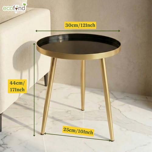 Image of ecofynd Multipurpose 12 Inch Coffee Table with Strong Metal 3 Legs, Sofa Side Corner Table, End Table, Plant Stand for Living Room, Hall, Bedroom, Home & Office Small Spaces (CT104-BLKGO)