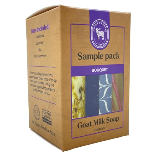Honey Sweetie Acres Goat Milk Soap Travel Set – 4 Handmade Bars (approx 1.5 oz Each) – Lilac, Lavender, Calendula, Rose Geranium – All Natural, Fresh Goat Milk from Nigerian Dwarf Goats