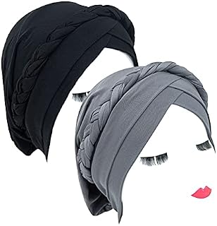 2PCS Women Turban Cap Twisted Braid Head Wrap Sleep Hat Headscarf Beanie Hair Loss Cap
