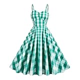 Gingham Preppy Dress for Women's Vintage 1950s Cocktail Birthday Party Retro Rockabilly Princess Swing Summer Sleeveless Halter Formal A-line Midi Wedding Prom Dance Ball Gowns Green Plaid XXL