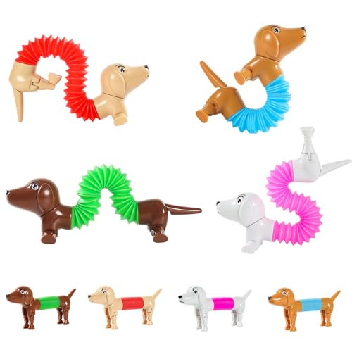 Dog pop Tubes fidgets, Travel Toys for Toddlers 3-5, Sensory Toys for Kids 5-7, fidgets for Kids, Animal pop Tubes, Easter Egg fillers,Easter Basket Stuffers(4 Pack Dog)