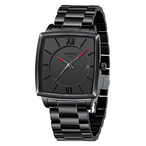 Image of NIBOSI Men's Watches Analog Military Sport Black Dial Watches for Men Business Waterproof Casual Watch Stainless Steel Wrist Watches Date