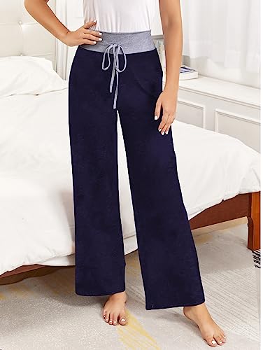 Image of iChunhua Women's Comfy Stretch Floral Print Drawstring Palazzo Wide Leg Lounge Pant