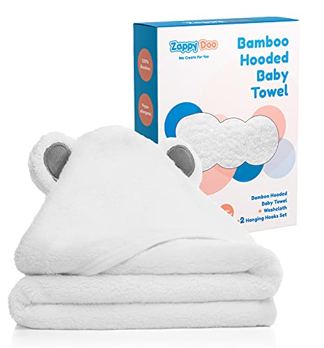 Image of ZappyDoo Luxury Bamboo Hooded Baby Towel | Hooded Baby Bath Towel | High-end 600GSM Baby Towel | Super Soft and Extra Warm Bamboo Baby Towel