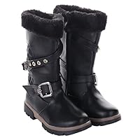 Girls Black Faux Fur Winter Boots Knee Length Warm Comfortable School Boot with Grip Sole (2 UK)