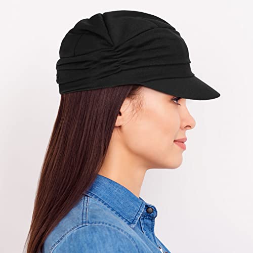 3 Pieces Women Newsboy Cabbie Cap Vintage Beret Hats For Women Cotton Peaked Hat Ladies Baseball Caps For Hair Loss Women (Black, Grey, Coffee) #TOP4