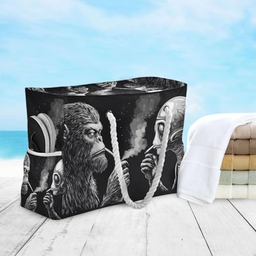 Beach Bag Alien Sasquatch Fun for Women Large Beach Tote Bag with Zipper for Travel Vacation4
