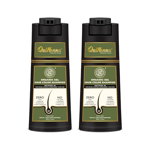 Image of QH+ Organic Gel Hair Color Shampoo 1N Natural Black 200ml (Pack Of 2) PPD Free, Ammonia Free Permanent Hair Colour For Women & Men, Vegan & Cruelty Free