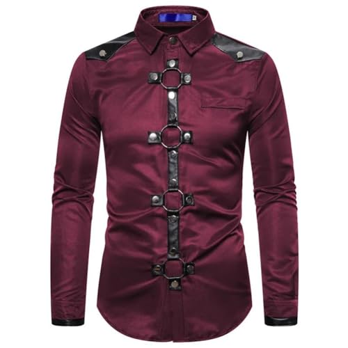 Long Sleeve Vintage Shirt for Men Goth Style Rivet Shirt Slim Fit Party Prom Streetwear Tops2