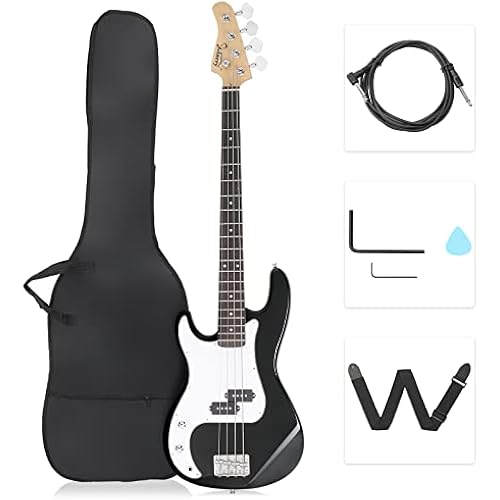 GLARRY Left Hand 4 String Electric Bass Guitar for Beginner Full Size Kit with Cable, Strap, Bag and Accessories (Black)