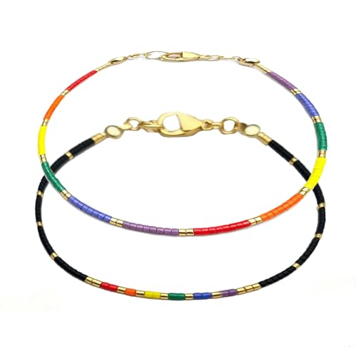 Pride Bracelet 2 Pcs Rainbow Pride Bracelets for LGBTQ Gay Lesbian Trans Bisexual Miyuki Rainbow Jewelry Accessories LGBT Bracelet for Men Women