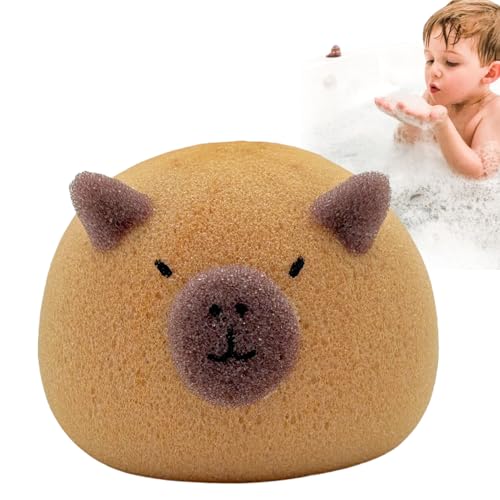 Spugna da doccia, 12 x 10 x 7,5 cm, palla da bagno Capybara, scrubber in schiuma a forma di cartone animato, detergente per la pelle forte, accessorio delicato per adulti, ragazzi, ragazze, regalo di