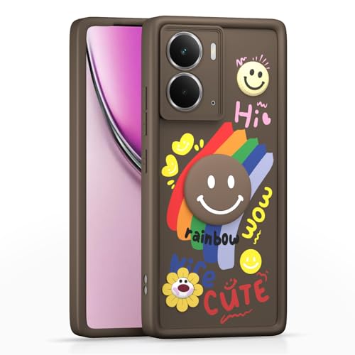 Image of Pikkme Back Cover for Realme P3 5G | Soft Silicone| Cute Rainbow Smile & 3D Cartoon Flower Design | Shockproof Raised Camera Protection Bumper Case (Brown)