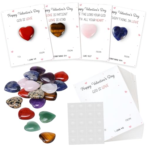 Humyoun 40 Set Christian Valentine's Day Cards Religious John 3: 16 Greeting Cards with Heart Stones Keepsake Valentine Exchange Gifts for Party Favors
