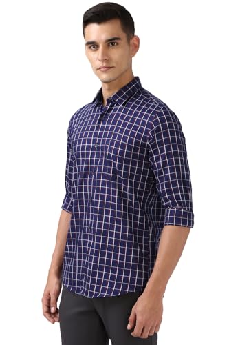 Image of Peter England Men Cotton Premium Checkered Full Sleeve Slim Fit Casual Shirt