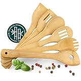 smartday Kochlöffel Set 6-teilig aus Bambus I Robust & langlebig I Holzlöffel Kochlöffel Holz & Pfannenwender Holz - Kochbesteck Set