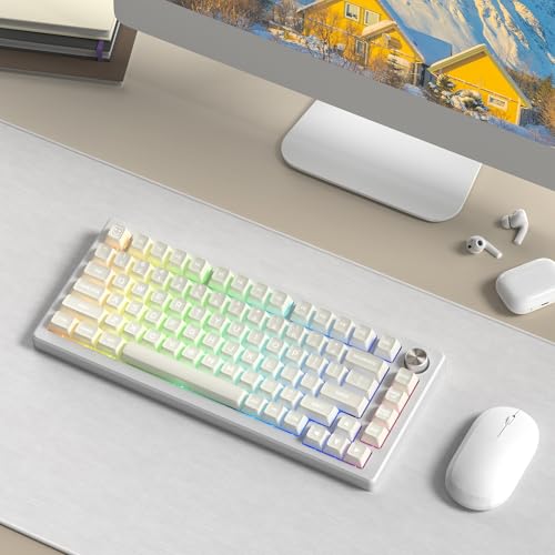 Image of dagaladoo White keycaps PBT,Jade Key caps,Translucent Keyboard keycaps Cute,SA Profile keycap Set Compatible with 60% /65% /75% /96% /100% US Layout Cherry MX Switches Mechanical Keyboard