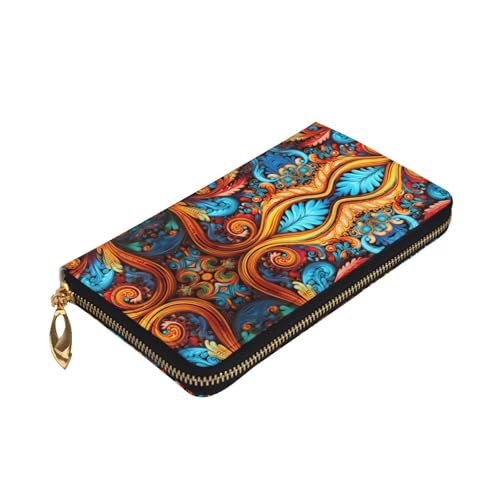 Stylish Brightly colored leaves Prints Leather Wallet - Long Clutch for Women, RDurable Material, 12 Card Slots, Zipper Compartments3