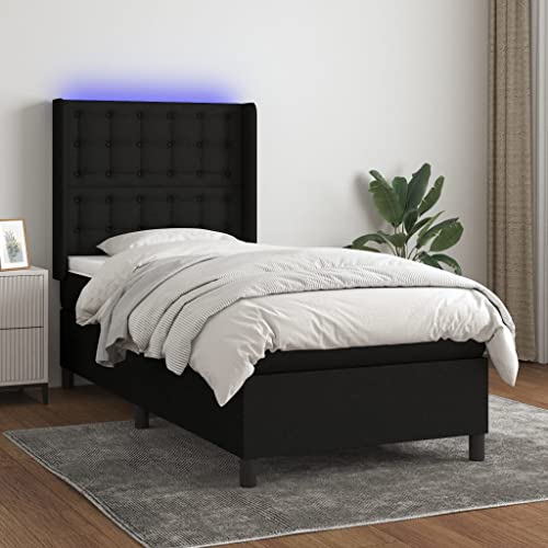 Frdhee Cama de día con marco de cama futón, cama con somier con colchón LED negro de 80 x 200 cm, tela adecuada para dormitorios, habitaciones de invitados y hoteles, fácil montaje, diseño moderno