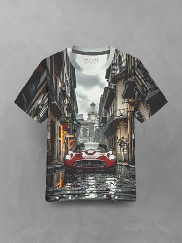 Image of HELLCAT Trendy Front & Back Graphic Printed Cotton Blend Half Sleeve Premium Round Neck Tshirt for Boys