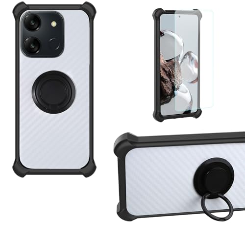 jioeuinly Case Compatible for Spectra J1 pro Phone Case Cover [with 1* Tempered Glass Screen Protector] PC + Silicone [360 Metal Ring, Magnetic Car Mount] CSKB-HEI