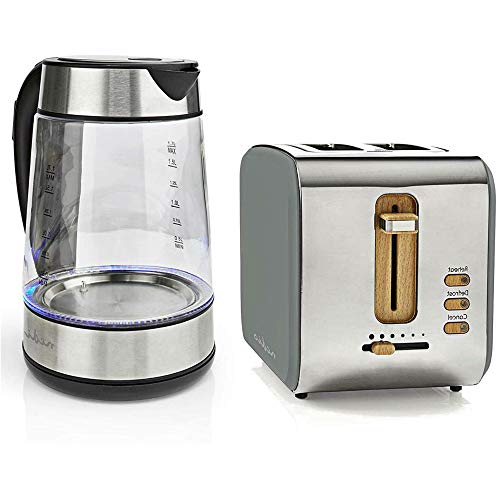 TronicXL 1,7l Glas beleuchteter Wasserkocher Edelstahl + Toaster Wasser Kocher beleuchtet mit einstellbarer Temperatur…