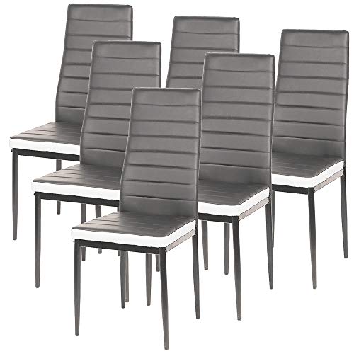 XUANYU Chaise de Salon avec Pieds en Métal Ensemble de Chaise de Salle à Manger Tabouret de Cuisine, Lot de 6 Gris-Blanche Chaises, 40×39×98 cm