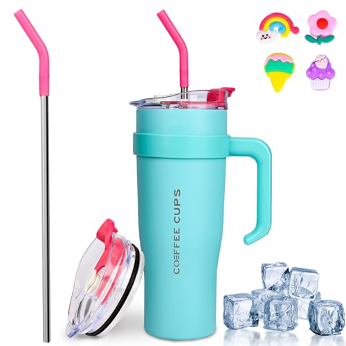 Euakee 40oz Taza Termica, 1200mL Taza de Café con Tapa para Coche, Termo Acero Inoxidable, Taza de Viaje con Tapa Antifugas y Cepillo para Pajita Sin BPA Regalos para Mujer Hombre (Azul)