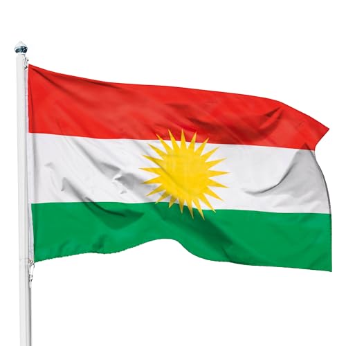 PHENO FLAGS Kurdistan Flagge 90x150cm - wetterbeständige Fahne mit Messingösen, 100% Polyester, robuste Doppelnaht & in lebendigen Farben - ideal für Flaggen-Liebhaber