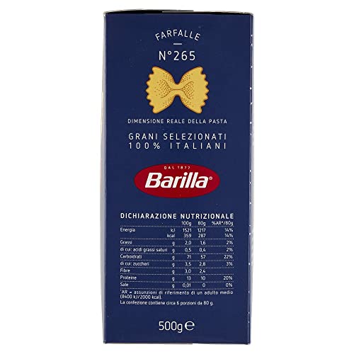 Barilla Pasta Farfalle N.265, Pasta Corta di Semola di Grano Duro, I Classici, 500g - Immagine 3