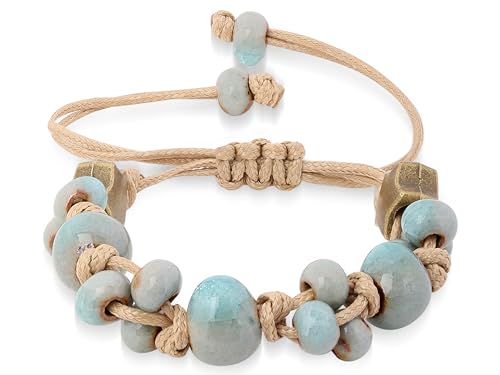 MINACHI Retro Ceramic Handmade Women's Gift Bracelet Braided Adjustable Rope Bracelets Bohemian Created Turquoise Tone Bracelets For Women Ladies