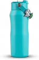 Garrafa Térmica de Água em Inox Infantil 2 em 1 – Tampa com Trava, Antivazamento, Alça Integrada e Pingente Decorativo Removível 500ml e 350ml (Verde Água, 350, Millilitros)